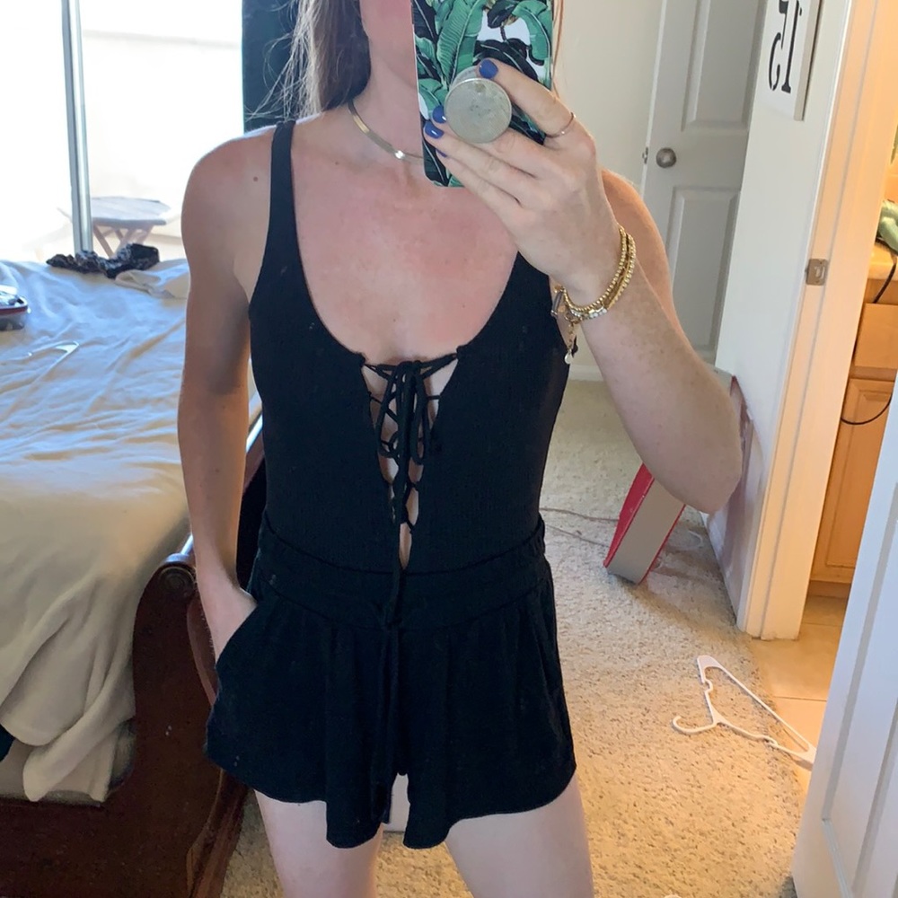 Black lace front bodysuit